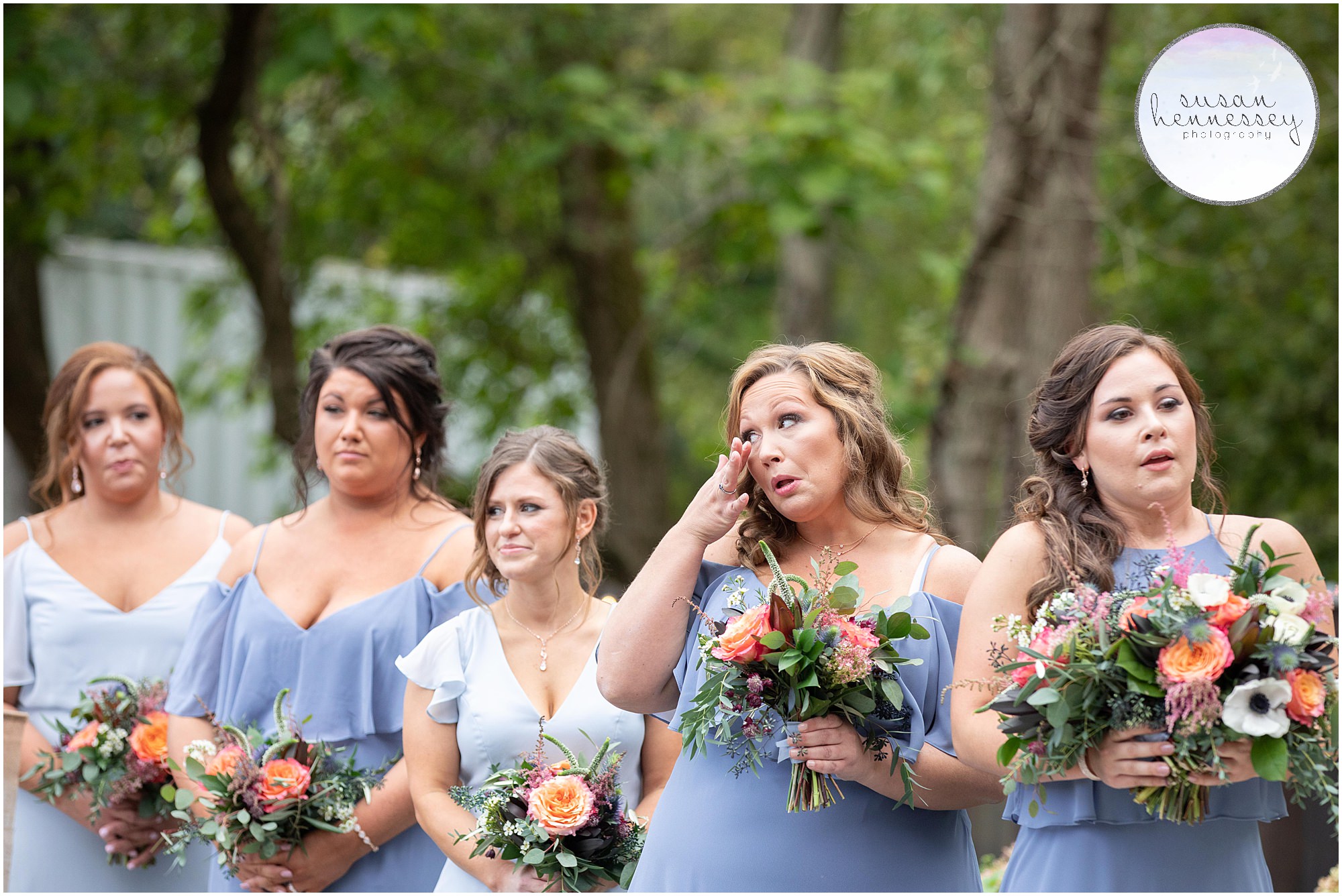 emotional bridesmaids at The Hamilton Manor wedding ceremony