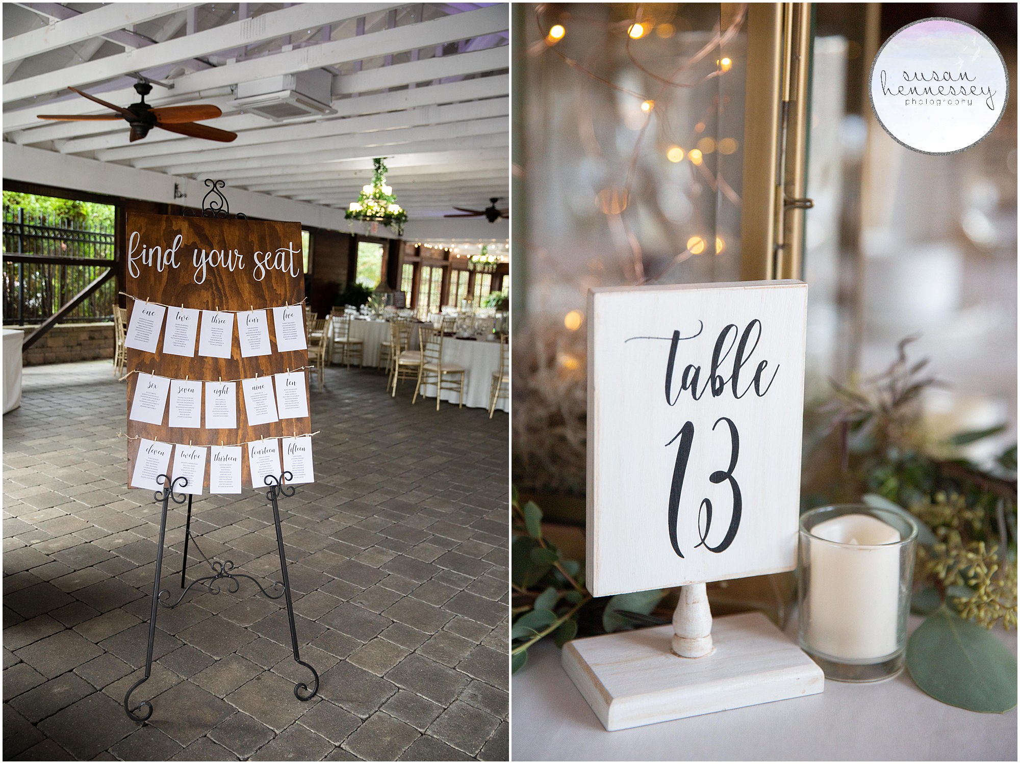 Seating chart and table numbers at The Hamilton Manor wedding