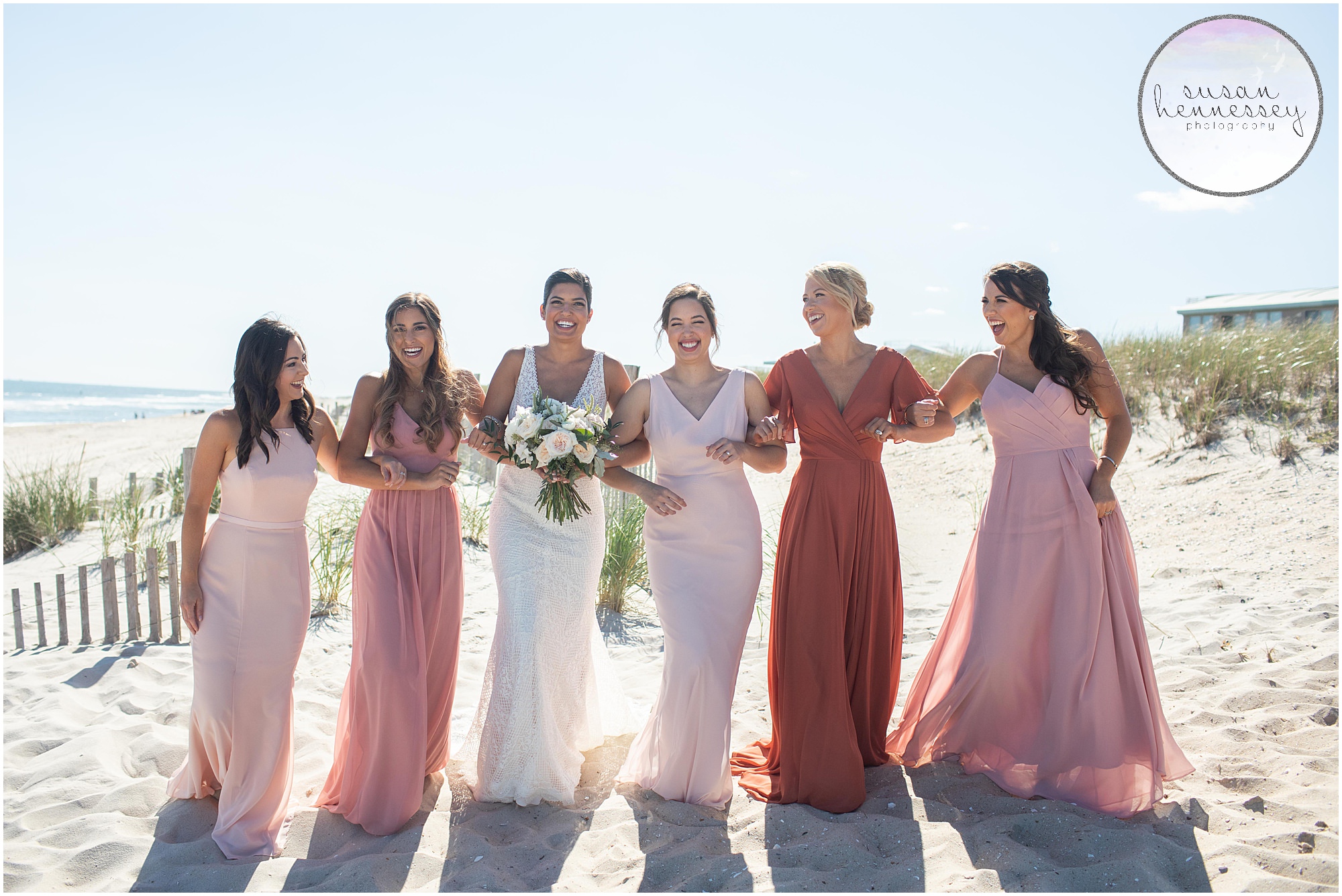 Long Beach Island Microwedding with bridesmaids on beach