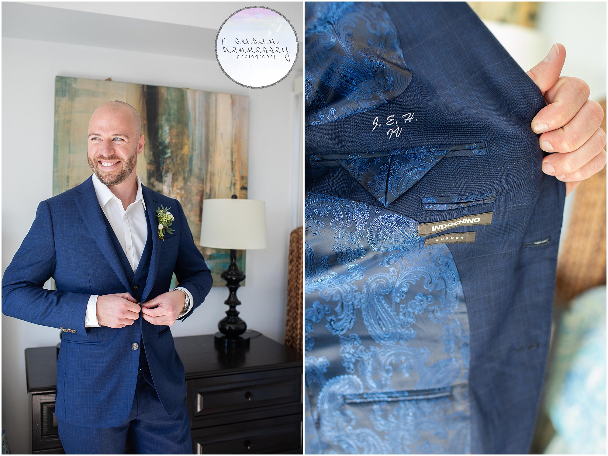 Detail of groom's custom jacket at Long Beach Island Microwedding