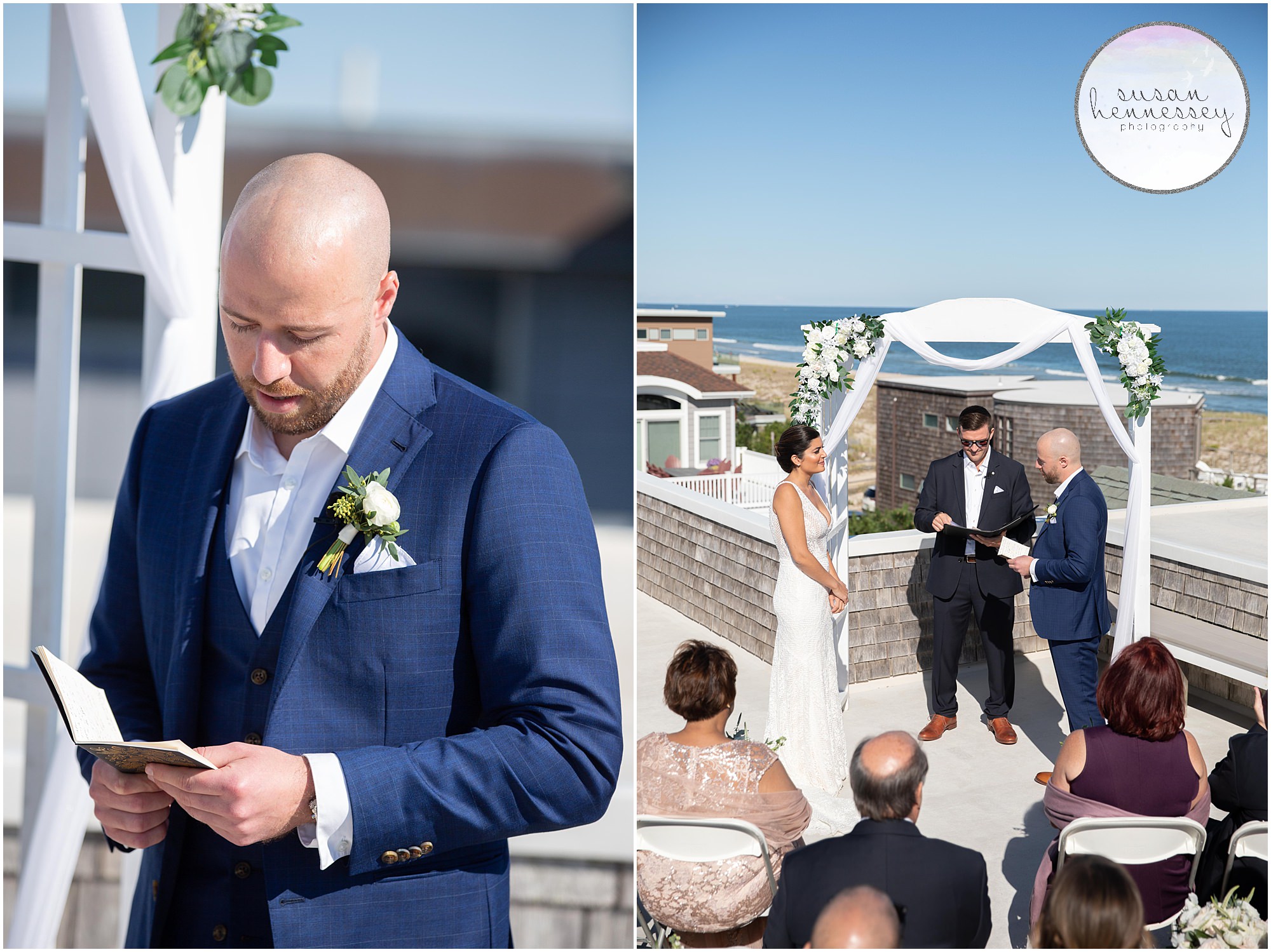 Groom reads personal vows on roof deck ceremony 