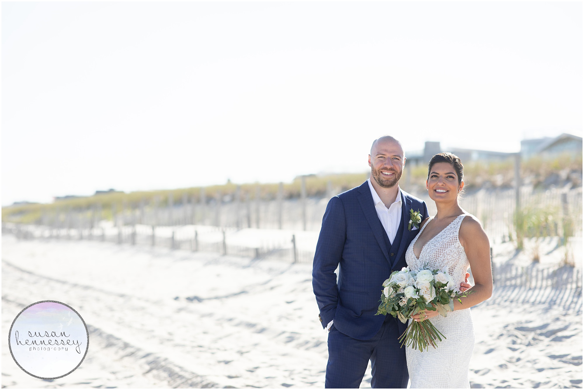 Beach portraits of bride and groom at Long Beach Island Microwedding