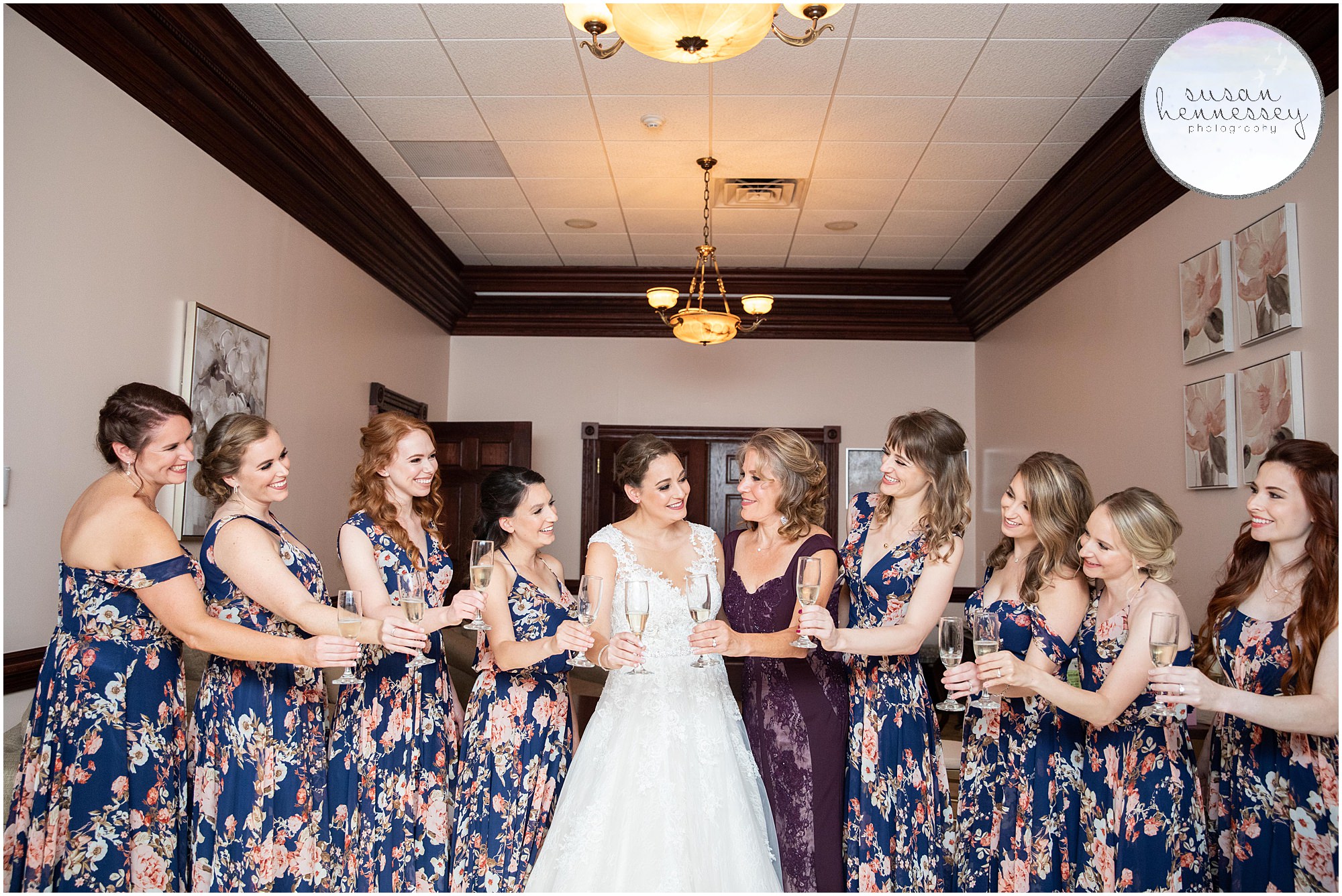 Bridesmaids wearing Kleinfeld bridal party dresses at Fall Wedding at Old York Country Club