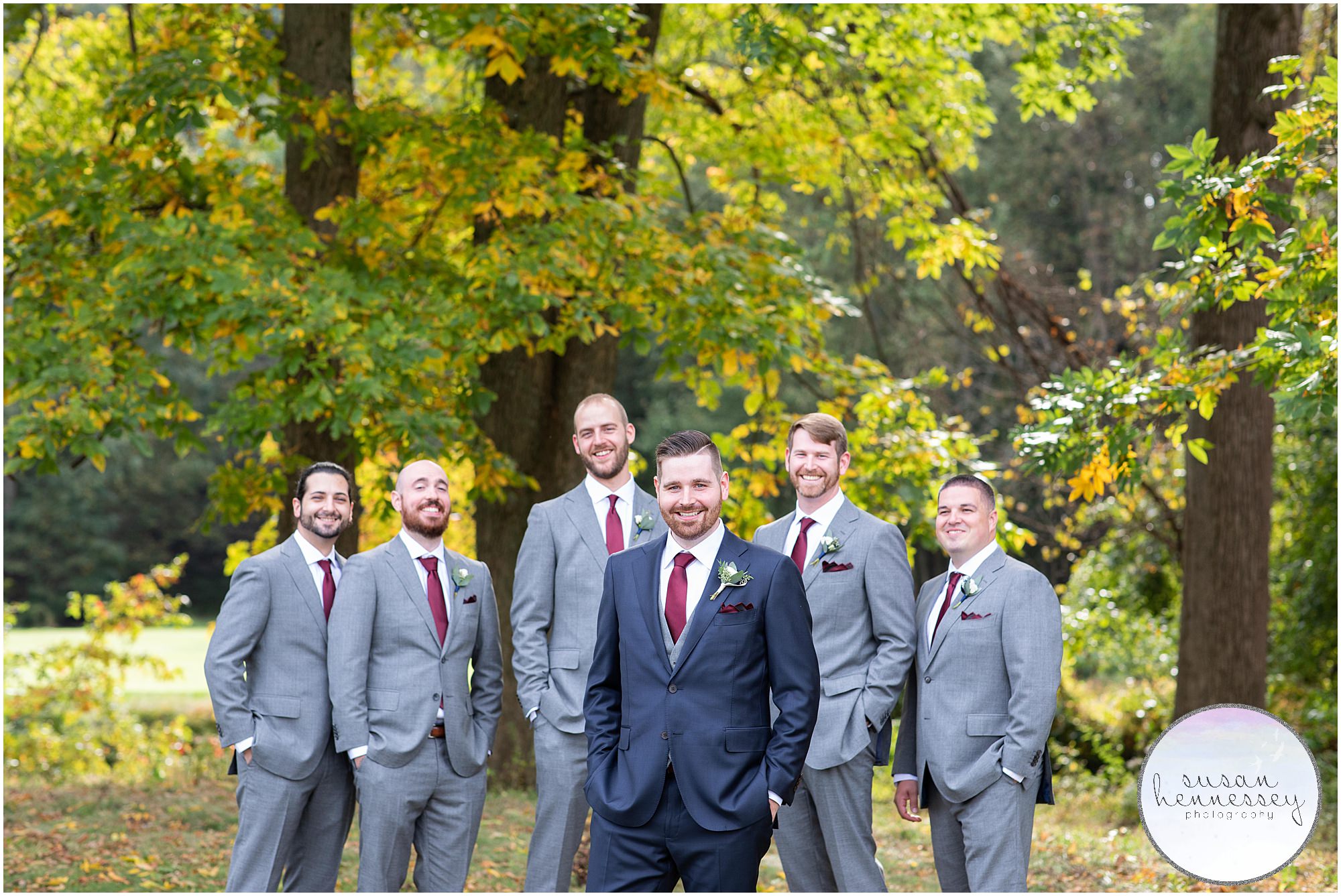 Groom and groomsmen at Fall Wedding at Old York Country Club