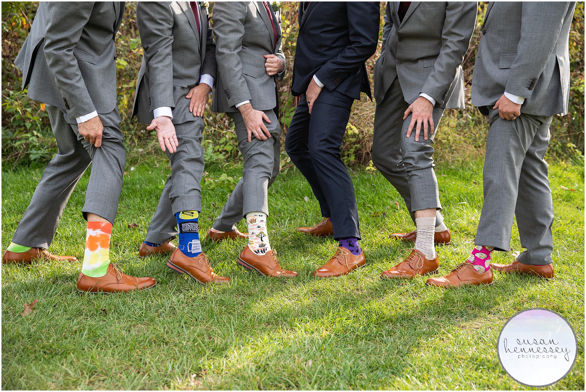 Groom and Groomsmen with fun socks at Wedding at Old York Country Club