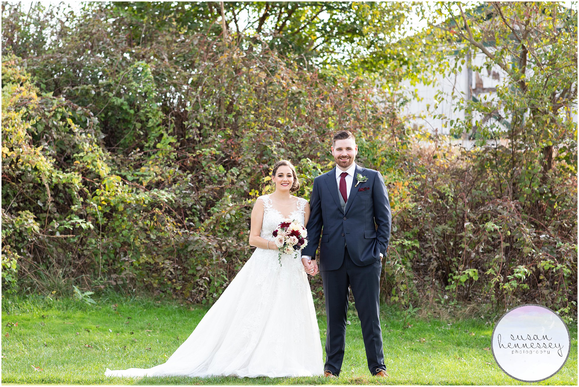 Classic bride and groom portraits at Fall Wedding at Old York Country Club