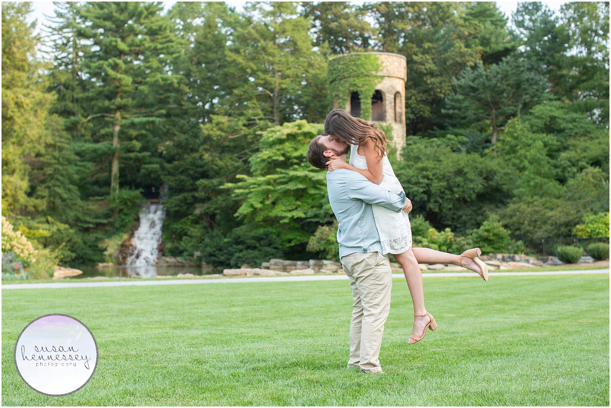 A romantic image from a couple's engagement session at Longwood Gardens