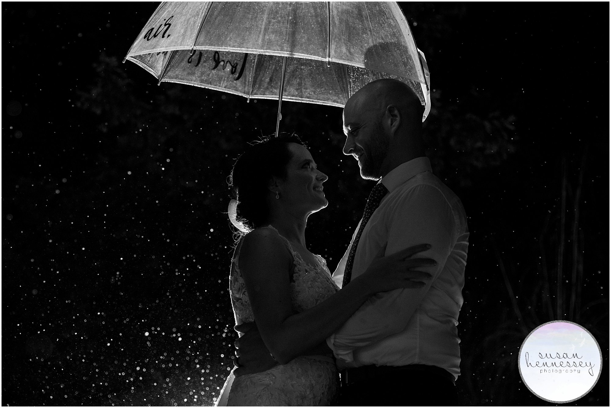 Susan Hennessey Photography Best of 2020 Weddings - South Jersey lake house wedding black and white rain photo