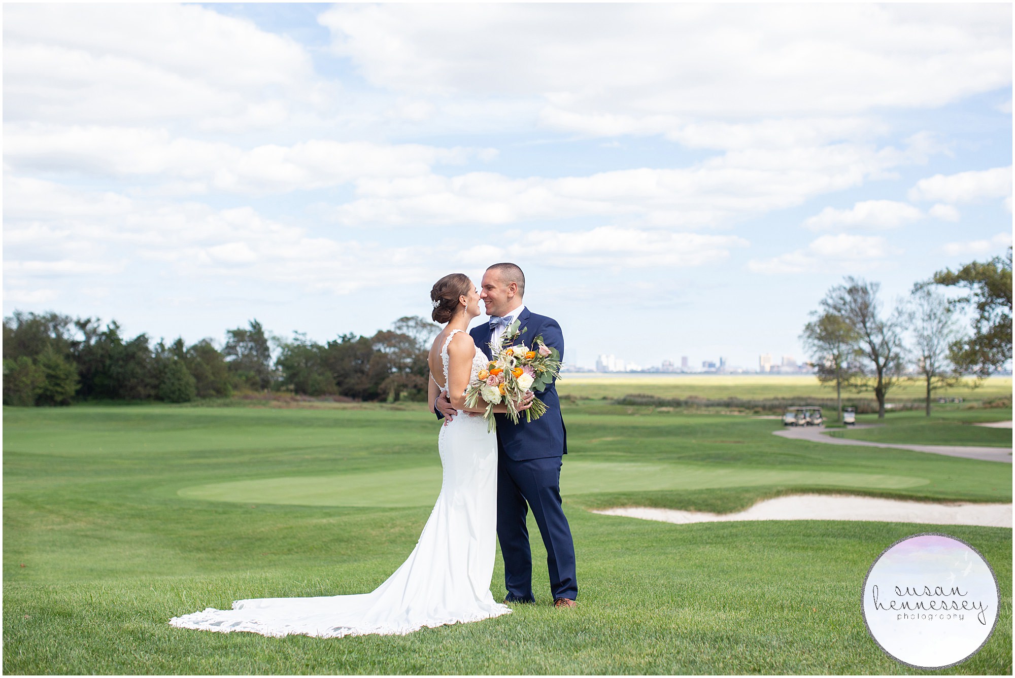 Susan Hennessey Photography Best of 2020 Weddings - Bride and groom portraits with the AC Skyline atAtlantic City Country Club wedding