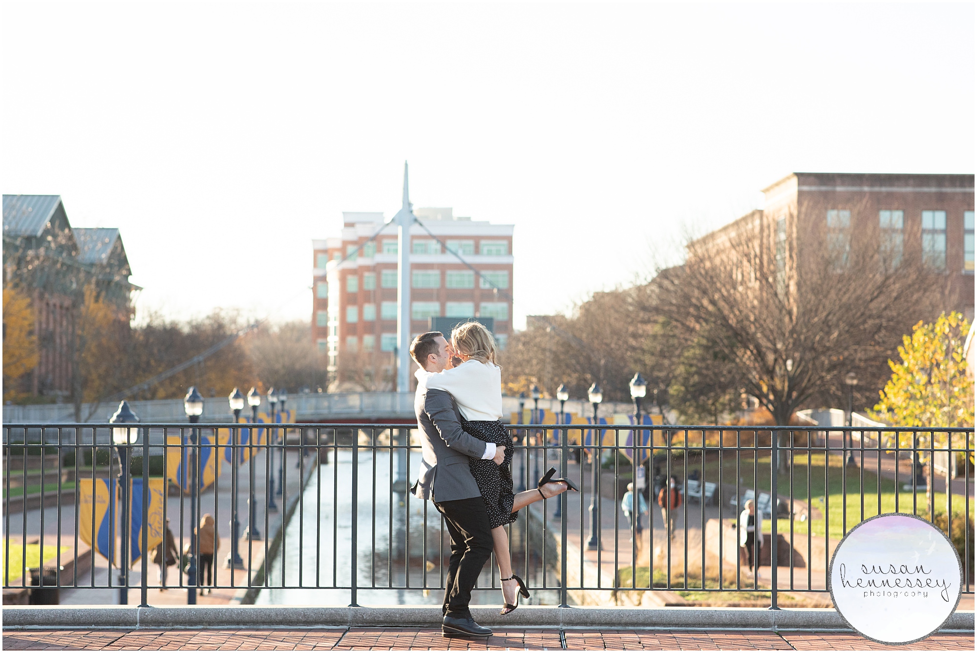 An engagement session in downtown Frederick overlooking the river