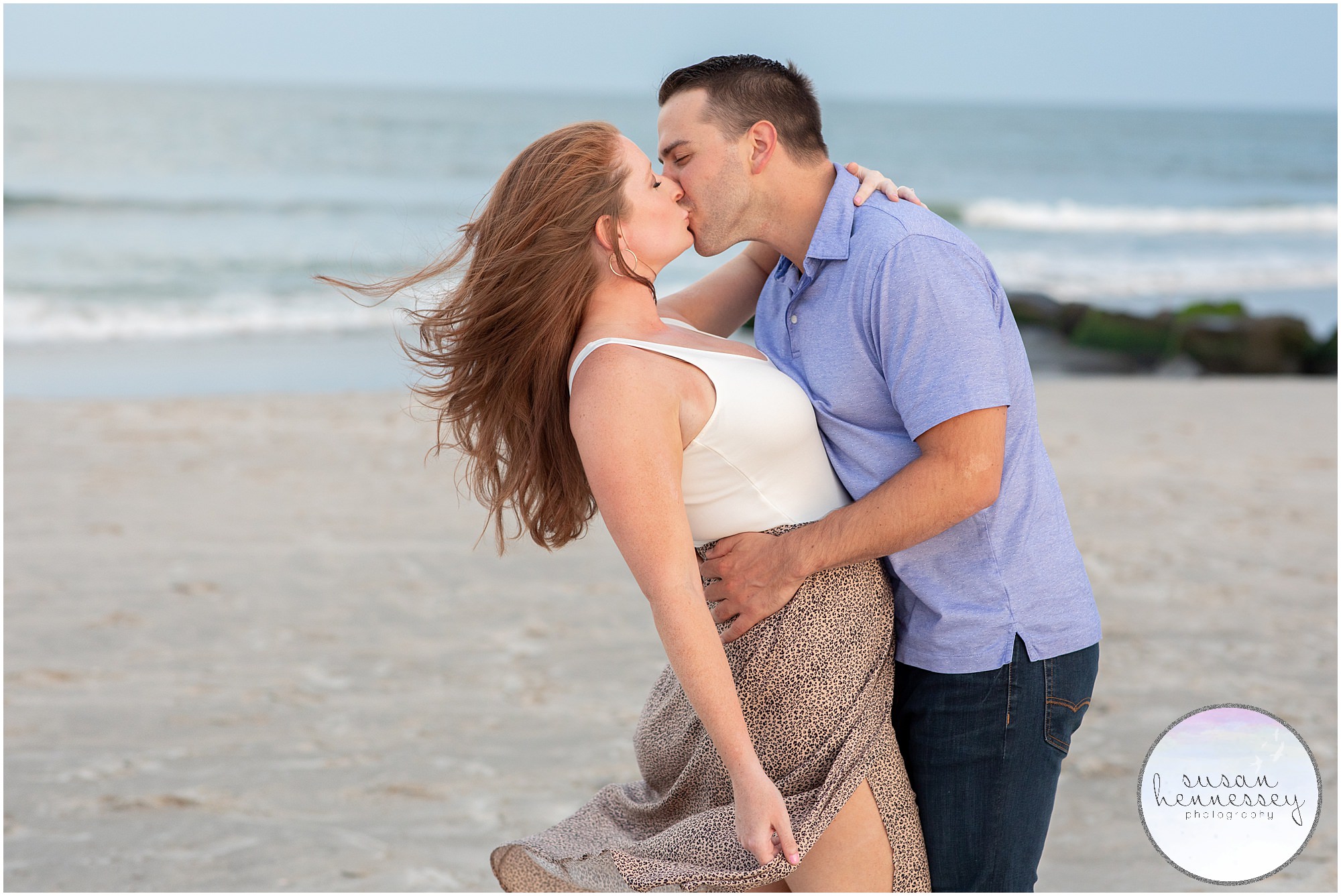 Engagement session after the proposal at the Jersey Shore in Stone Harbor