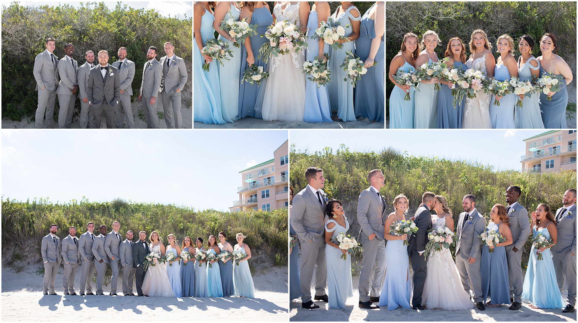 A bridal party in blues and grays at ICONA Diamond Beach in Wildwood Crest