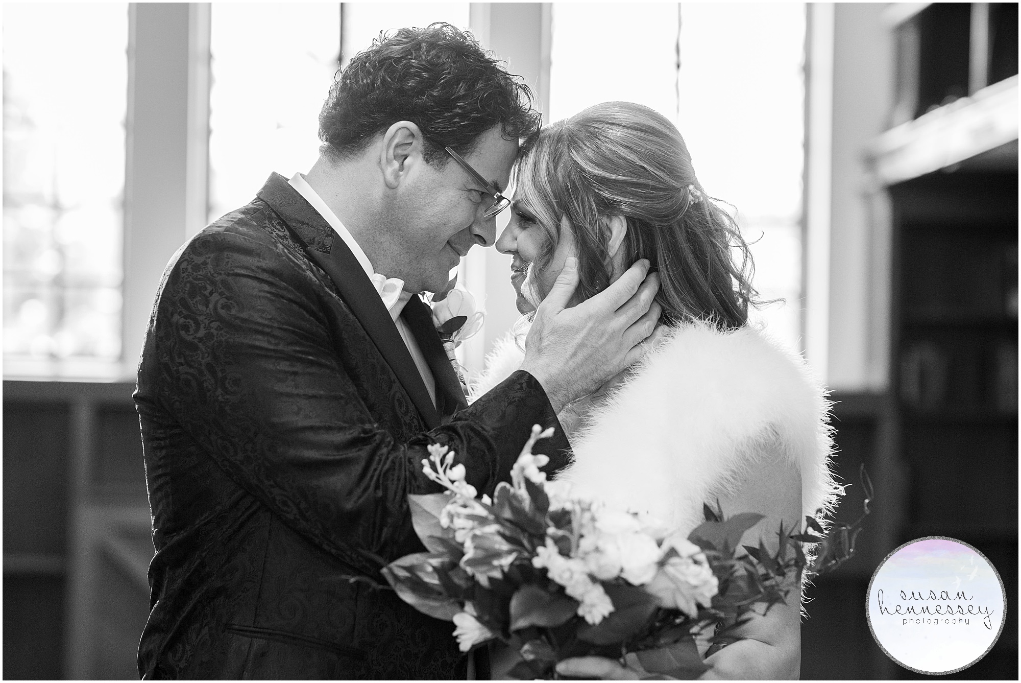 Indoor portraits at a Winter Microwedding at Community House of Moorestown