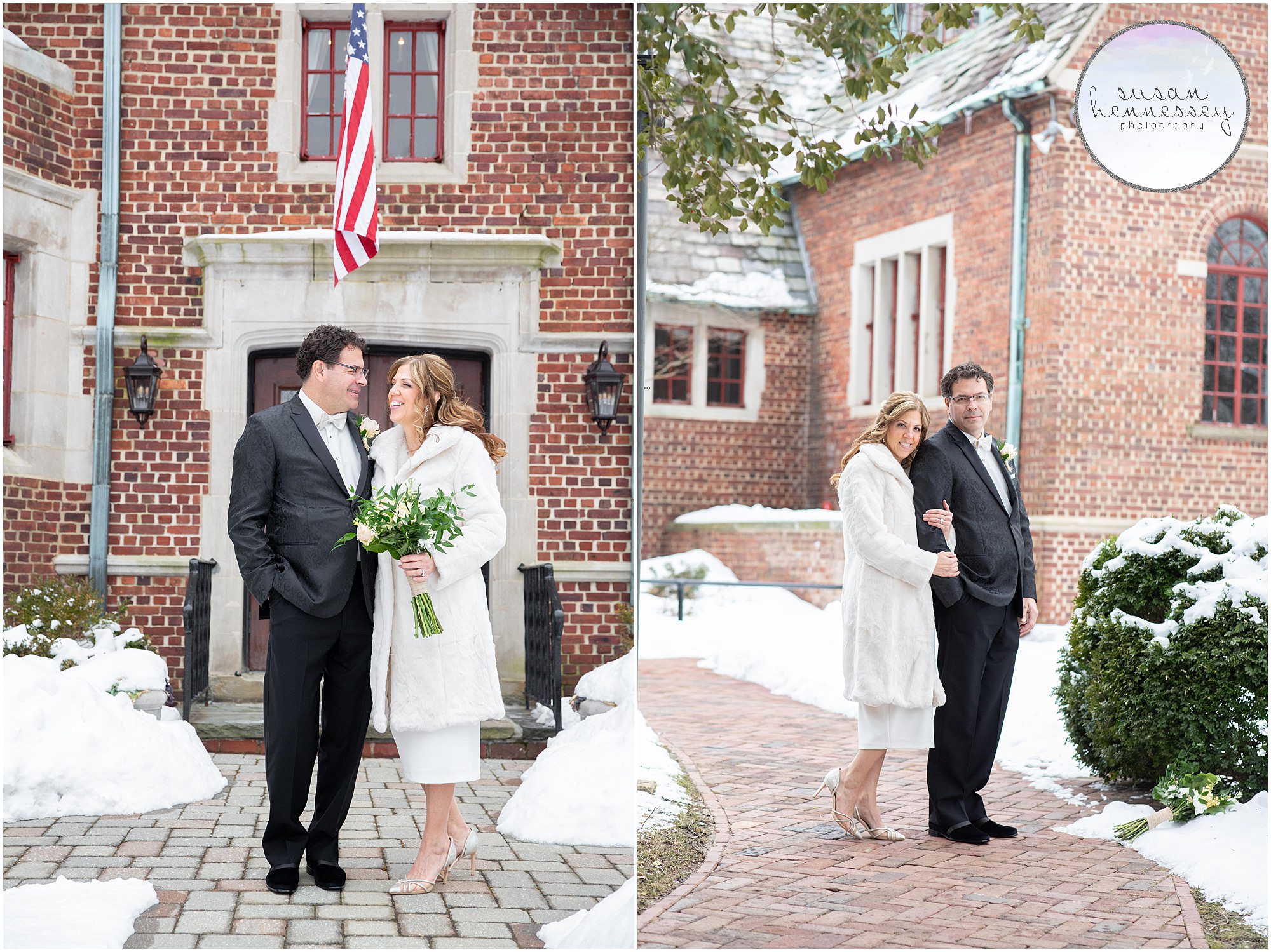 A couple exchange vows at a winter microwedding in Moorestown