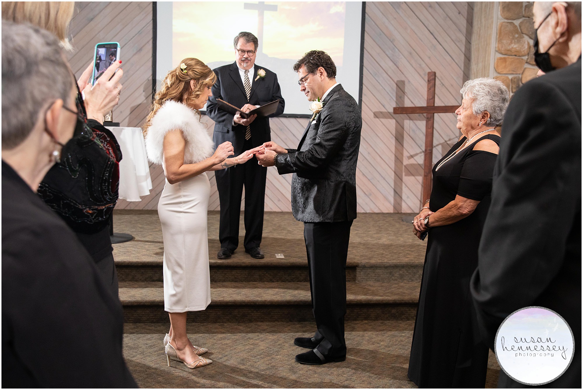 Ring exchange at wedding ceremony at Fellowship Alliance Chapel in South Jersey