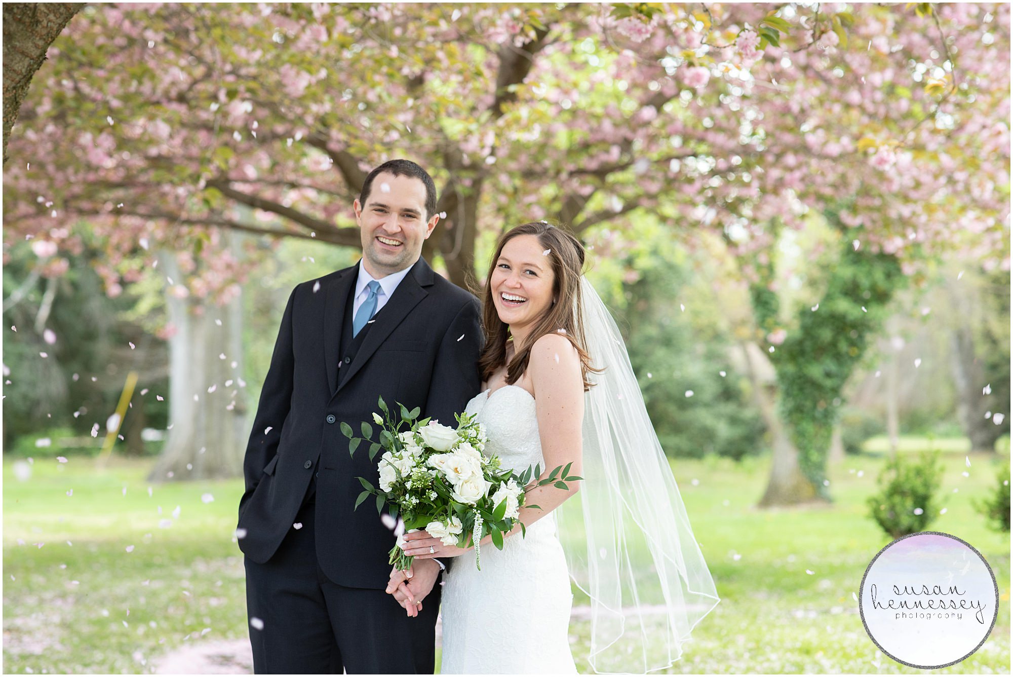 NJ Micro Wedding photography by Susan Hennessey Photography during cherry blossom season