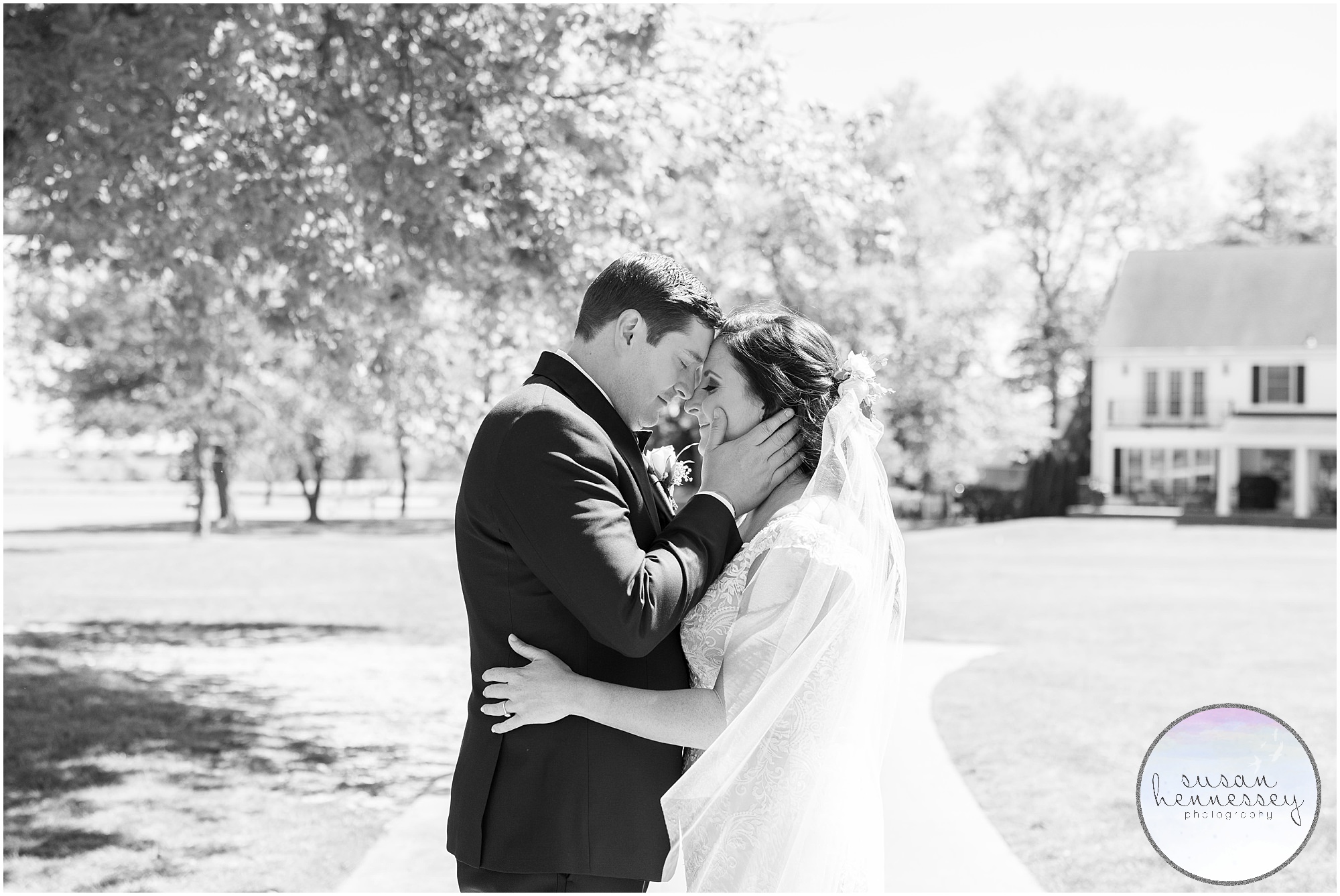 Black and white portrait of bride and groom at Atlantic City Country Club Wedding