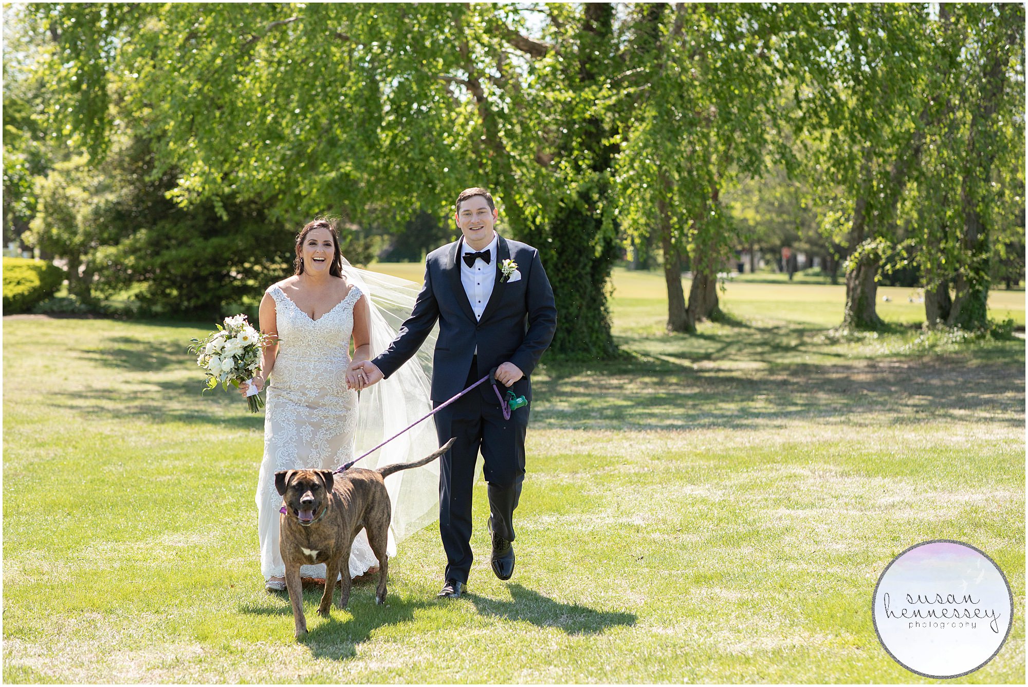 Bride and groom and their dog at Atlantic City Country Club Wedding