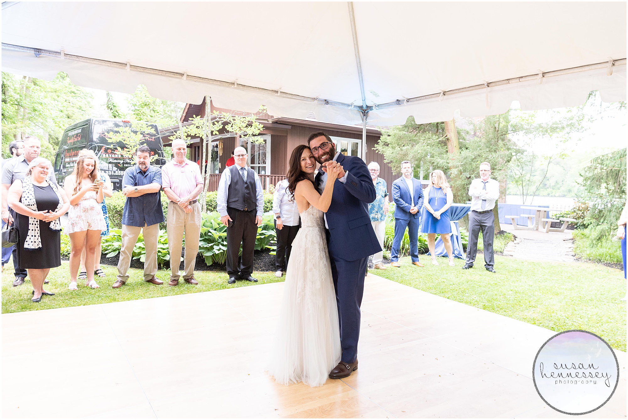 First dance for bride and groom at Tented reception at South Jersey Backyard Wedding