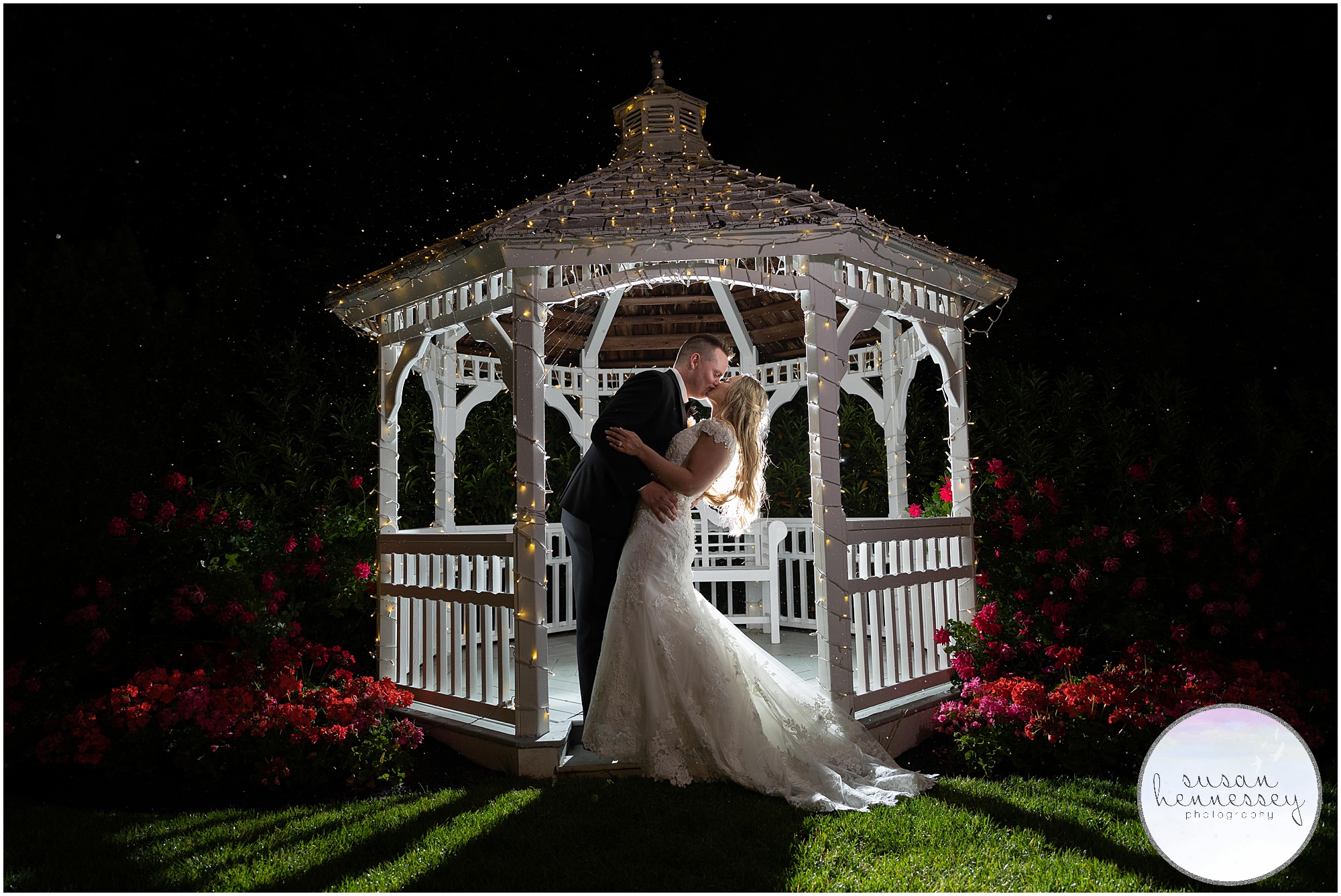 Wedding at The Bradford Estate ended with a romantic night shot in the rain