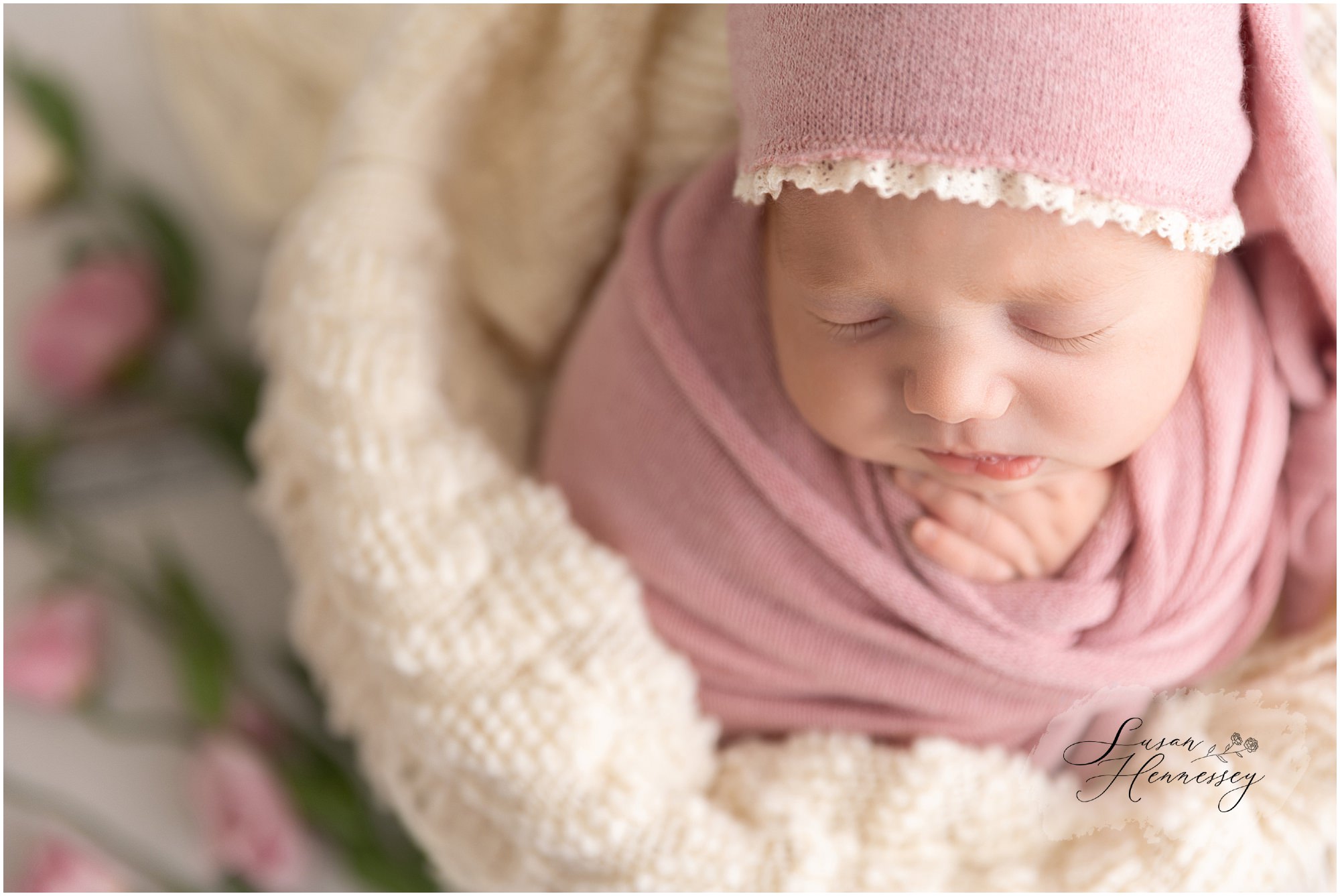 A newborn session in Moorestown, NJ with a color palette of light pink