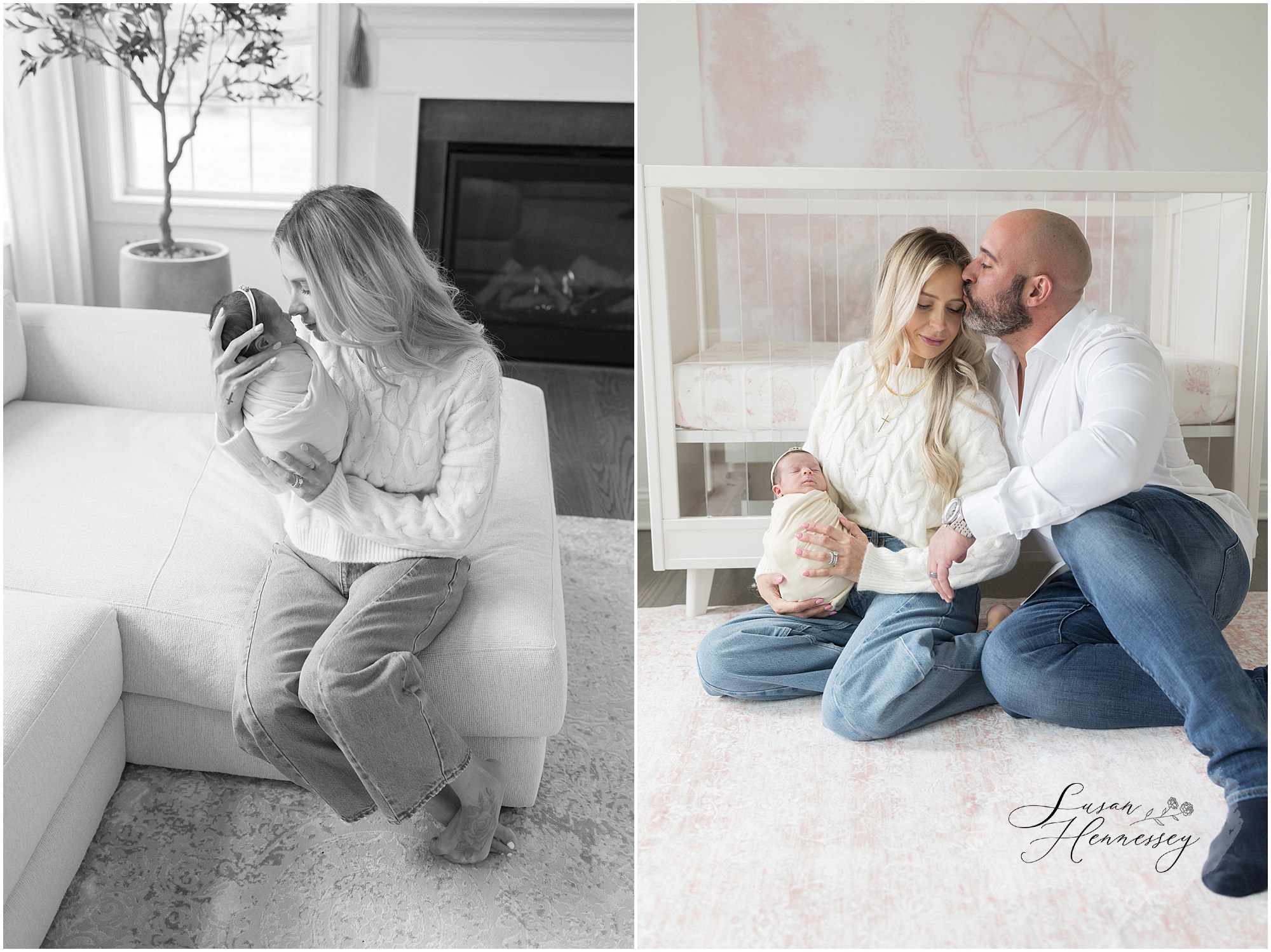 In home newborn photography session in Moorestown NJ photographed in the living room and baby's nursery