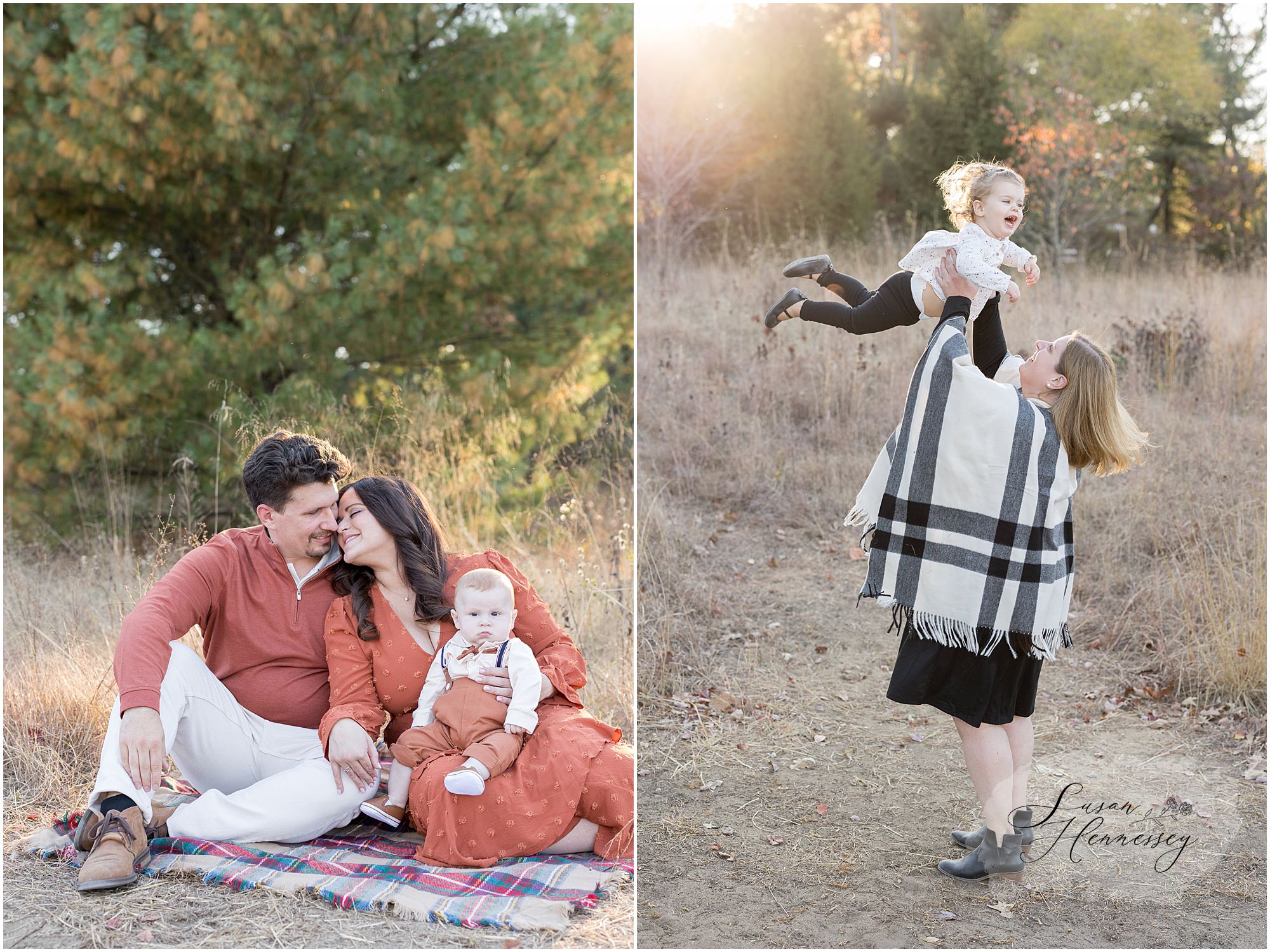 October fall family photos in Moorestown NJ with colorful leaves