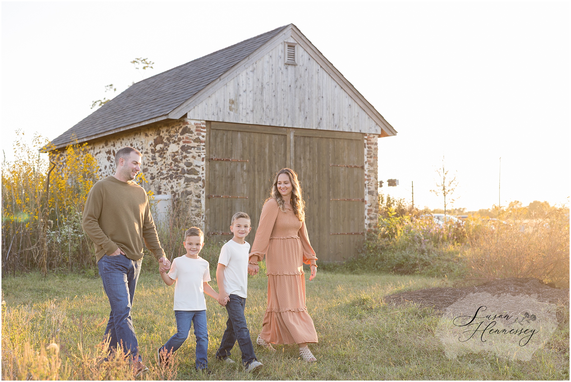 Natural fall family photography in Moorestown NJ with warm autumn colors