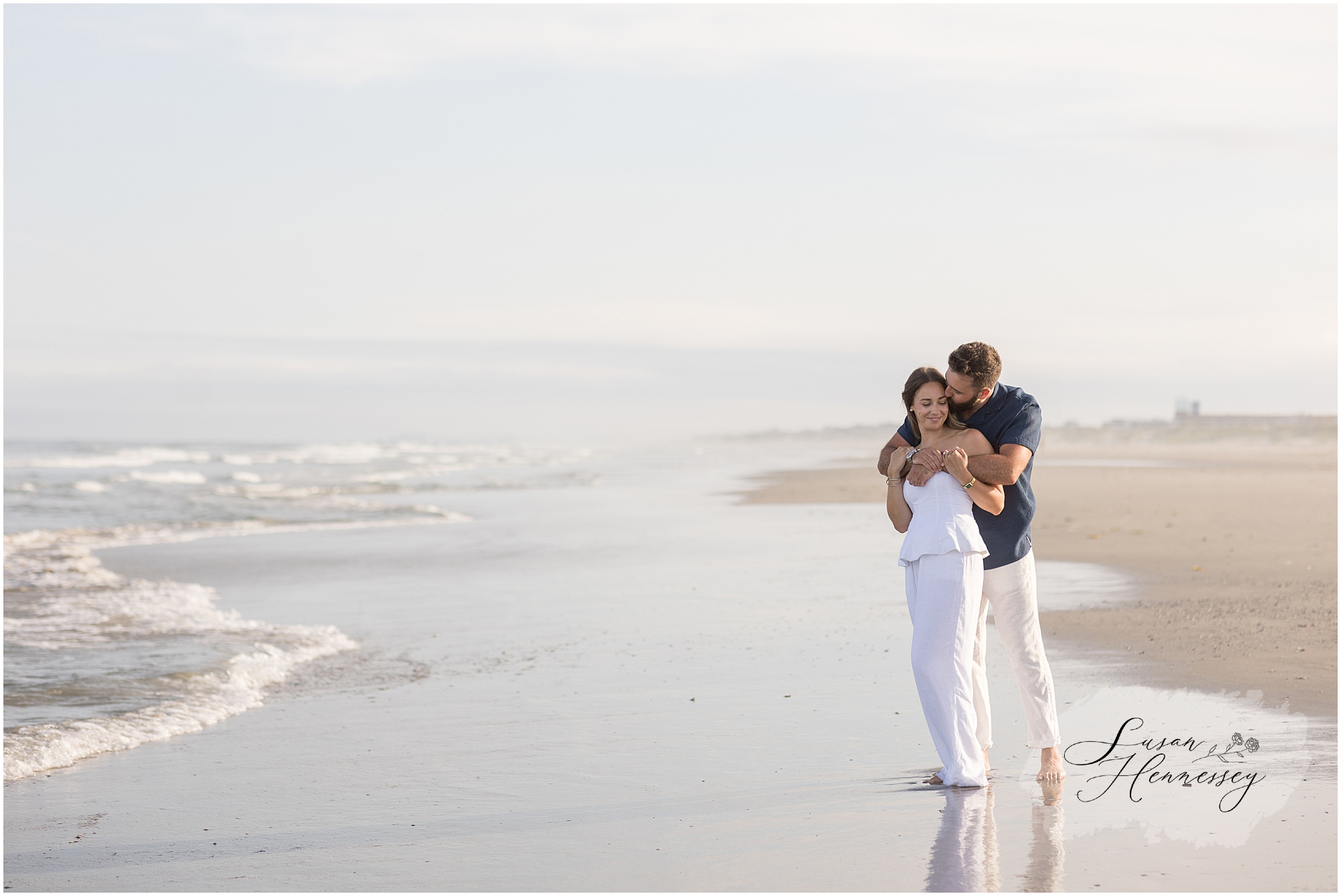 Romantic Jersey Shore engagement photos on the beach at sunset