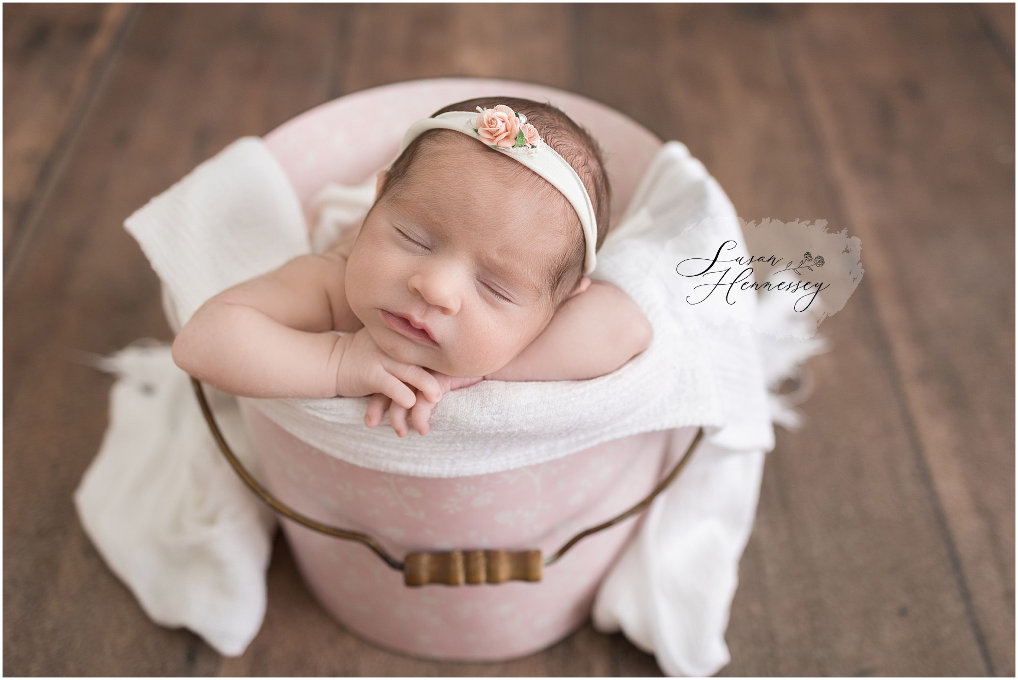 Cream and blush newborn styling at South Jersey newborn photography studio