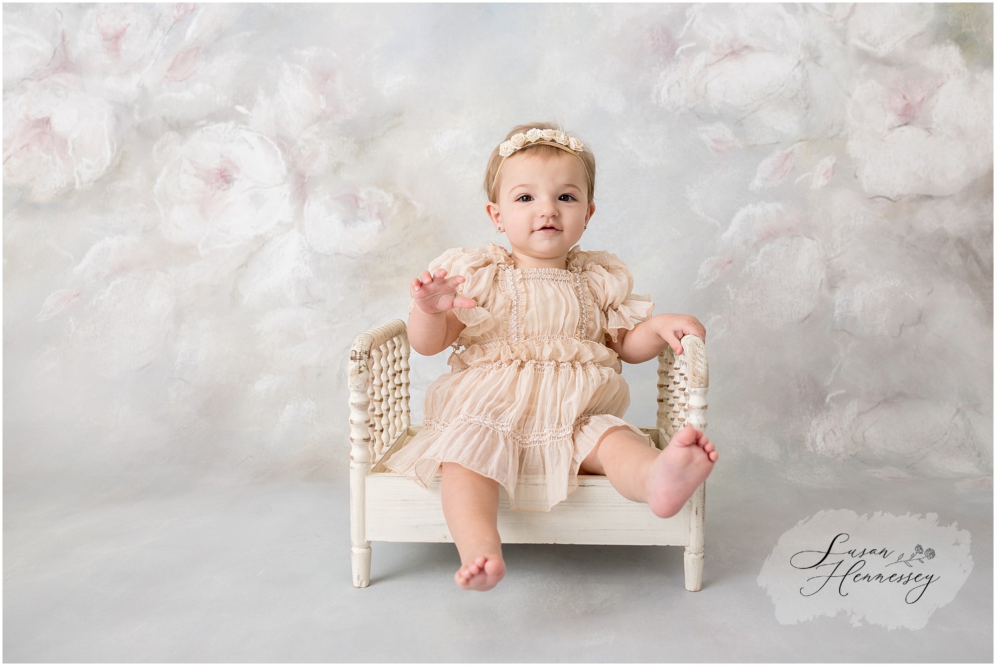 Sweet one year milestone portrait captured during a South Jersey cake smash photography session