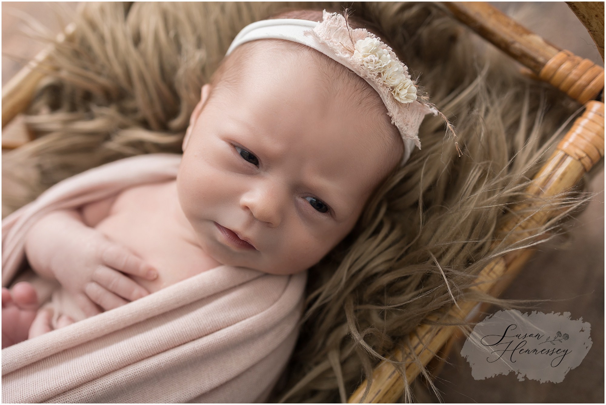 Sweet newborn girl portrait captured in South Jersey newborn photography studio