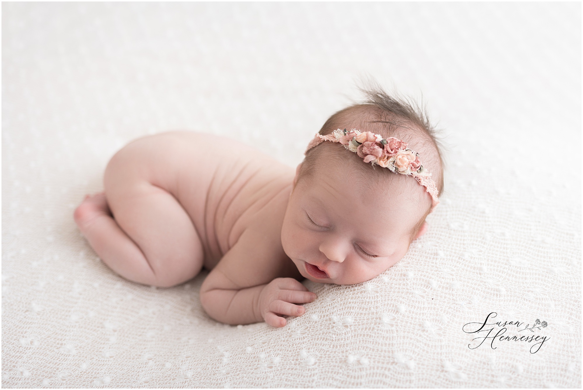 Newborn baby girl Isabel sleeping in South Jersey newborn photography studio