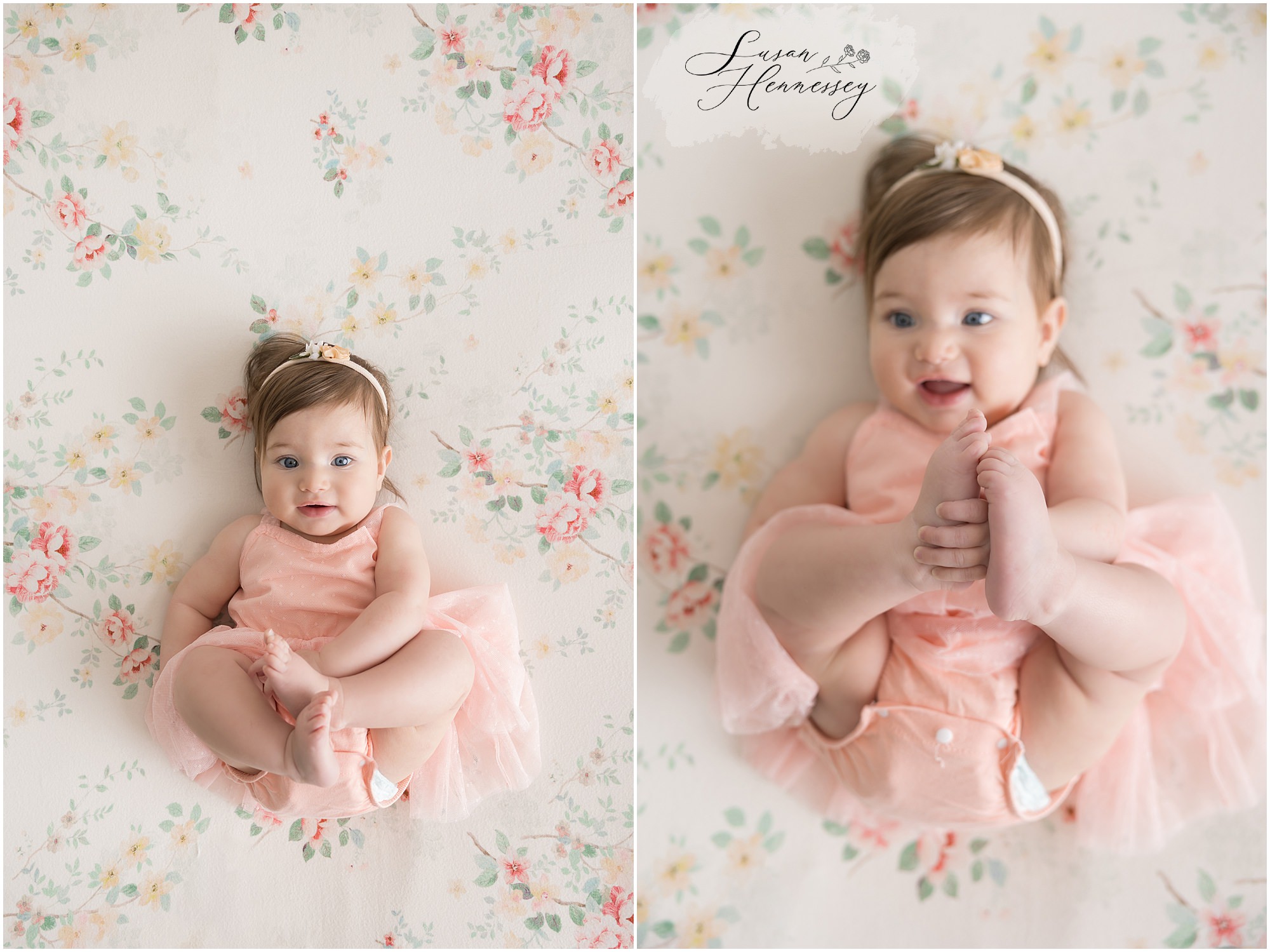 Milestone photography setup matching newborn session backdrop