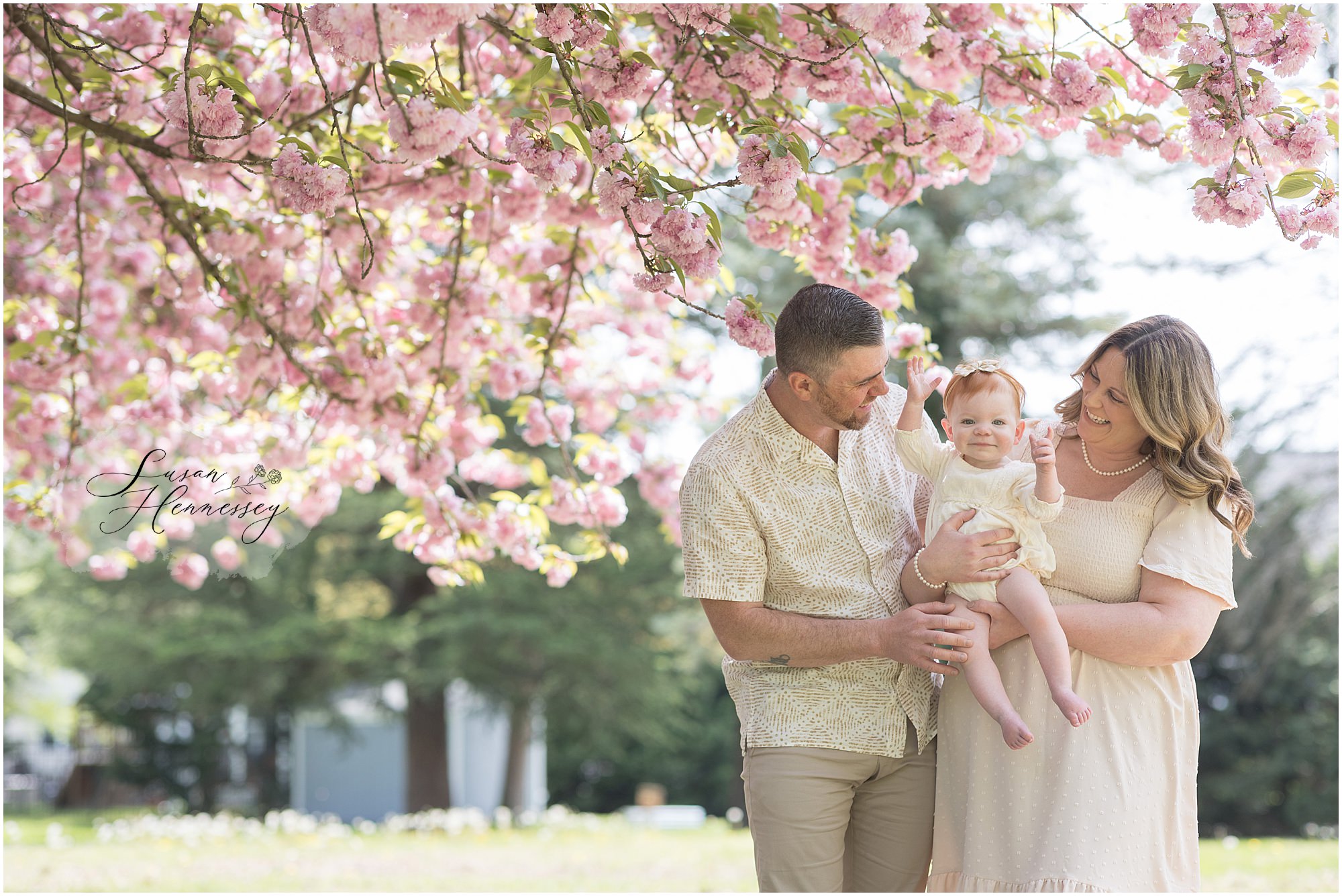 first birthday cake smash session South Jersey cherry blossom family photos