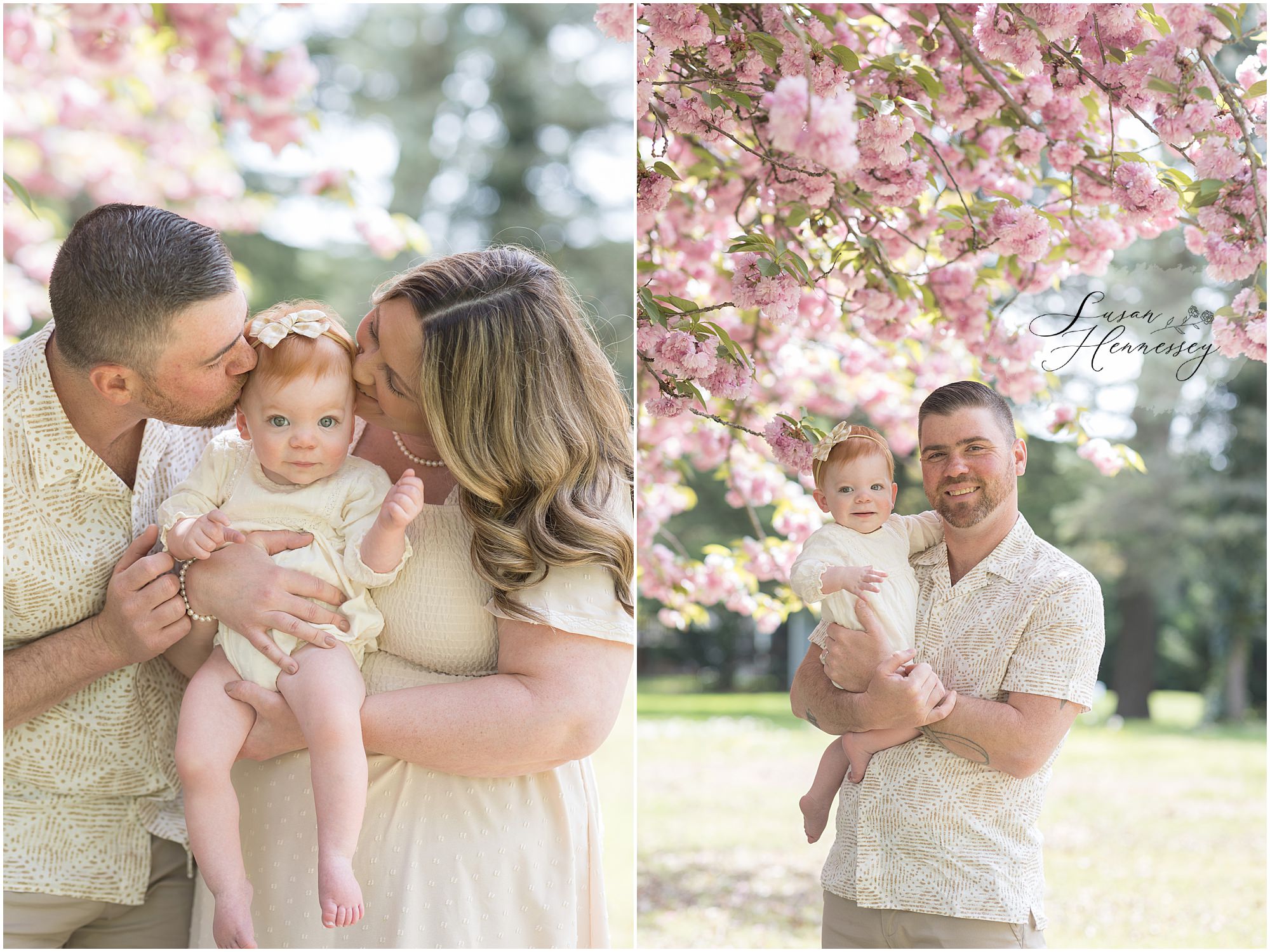 first birthday cake smash session cherry blossom outdoor family portraits