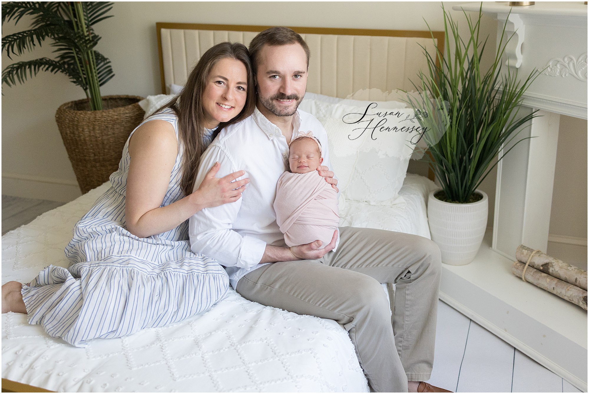 newborn photos with parents South Jersey studio soft neutral colors