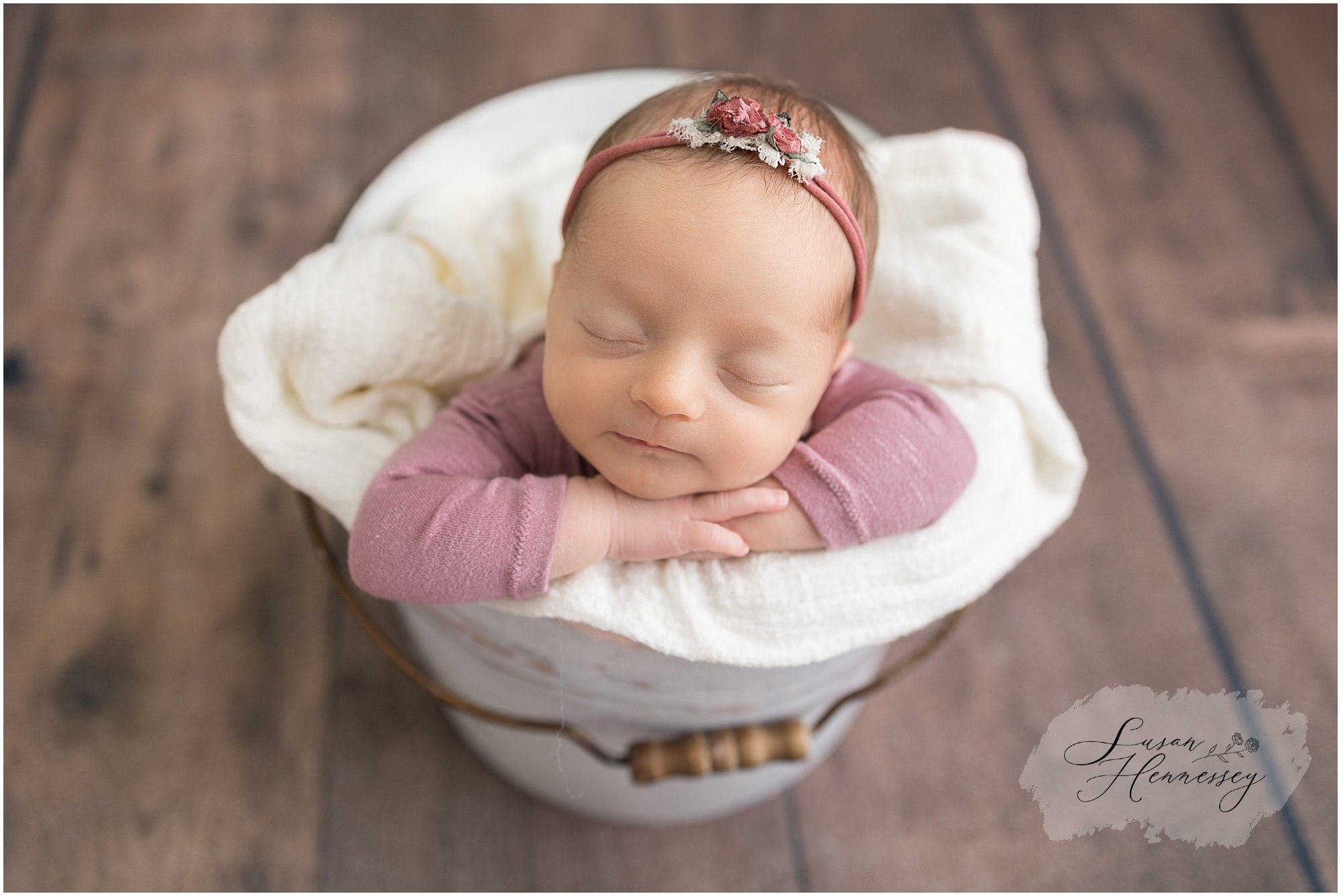 neutral newborn photography session with pink accents South Jersey