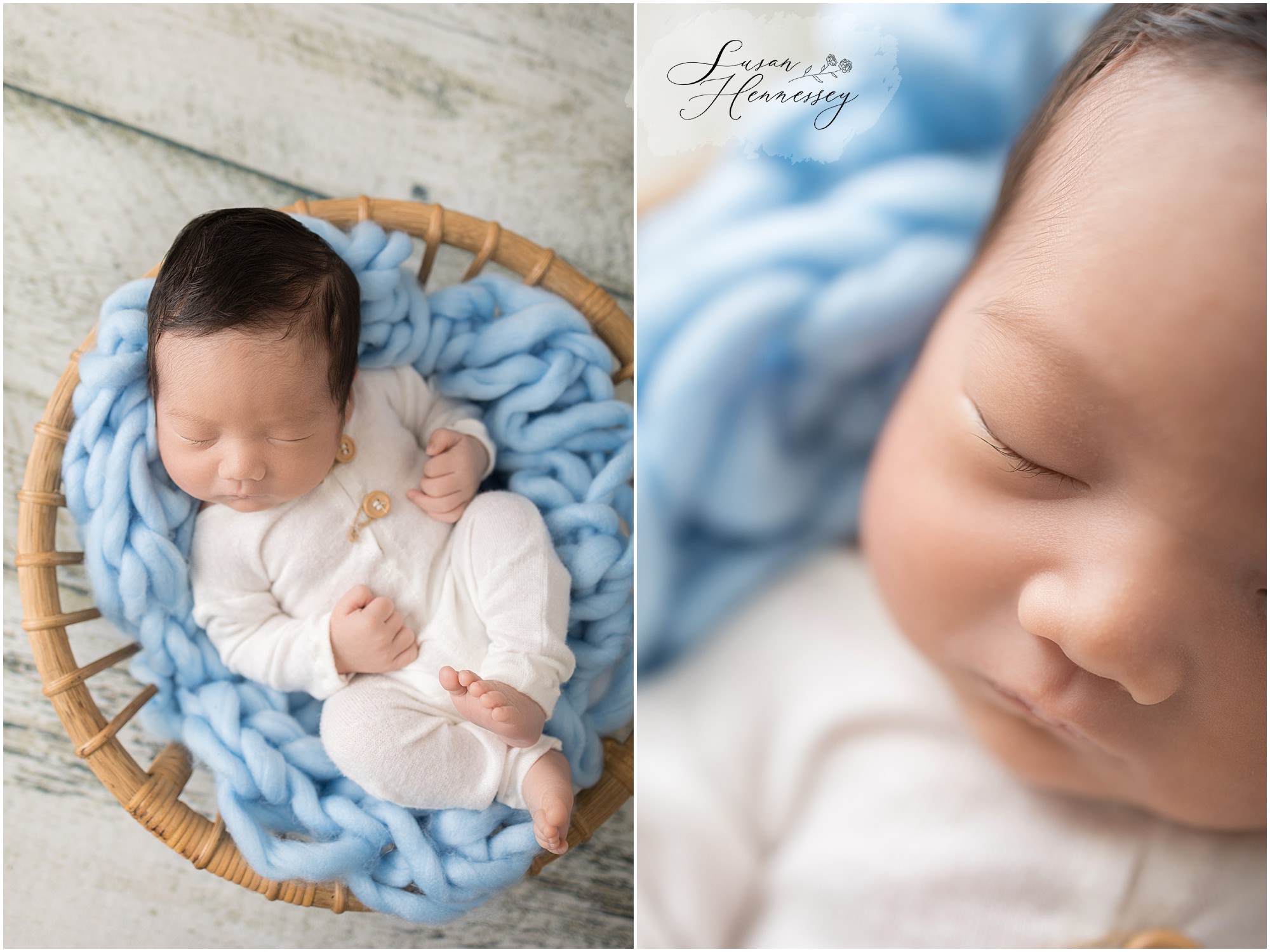 Moorestown NJ Baby Photographer capturing baby Leo's timeless blue and cream newborn session