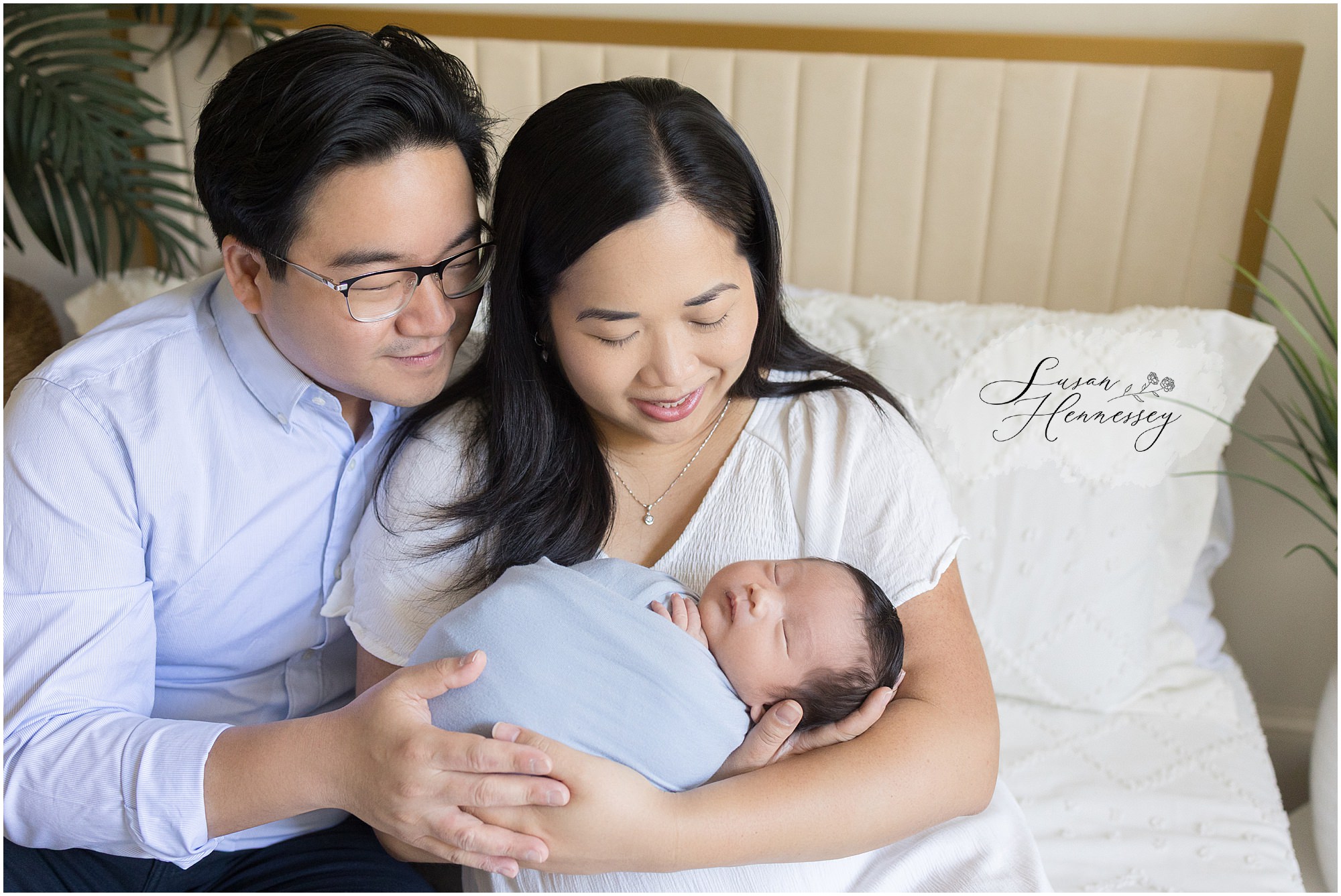 Moorestown NJ baby photographer with newborn family portrait in studio